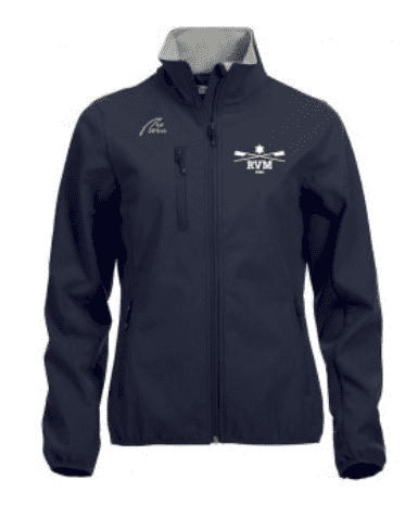 Jacke RVM Dunkelblaue Softshelljacke mit grauem Innenfutter und RVM-Logo auf der Brust.