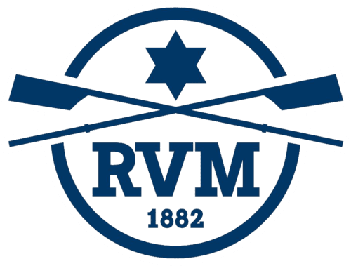 Logo der Rudervereinigung Minden (RVM) mit zwei gekreuzten Ruder und einem Stern, umgeben von einem Kreis.