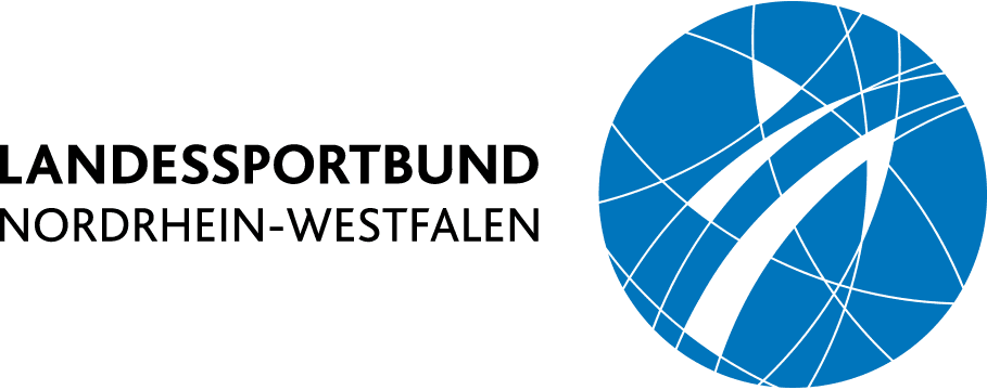 Logo des Landessportbunds Nordrhein-Westfalen in Blau und Schwarz, besteht aus stilisierten Linien und Schriftzug.